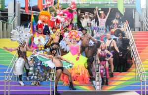 Parade participants pose during a press conference ahead of the Sydney Gay and Lesbian Mardi Gras Parade