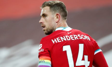 Jordan Henderson wears a rainbow armband in support of Stonewall during his time as Liverpool captain