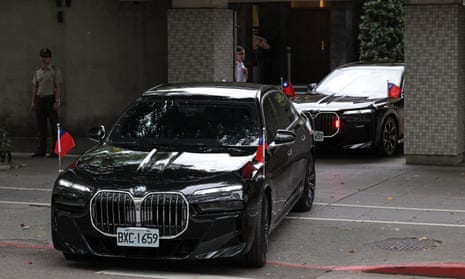 The motorcade transporting Taiwan's President-elect Lai Ching-te travels to the Taiwan Presidential Office for the inauguration ceremony in Taipei on 20 May 2024.