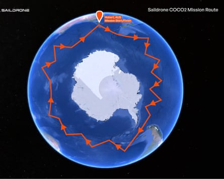 A map showing the route the vessel will travel to circumnavigate Antarctica