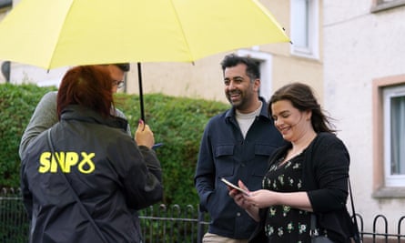 Humza Yousaf and Katy Loudon during a visit to Blantyre on Saturday.