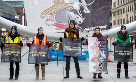 greenpeace activists hold up banners at cop15, the un biodiversity conference, in montreal, canada, earlier this month