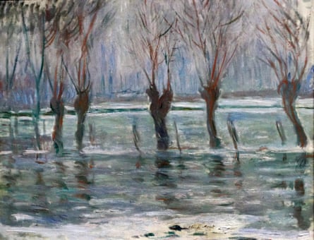 Painting titled ‘Flood Waters’ by Claude Monet (1840-1926) French impressionist painter.