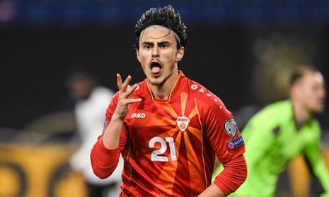 North Macedonia’s Elif Elmas celebrates his winning goal in a World Cup qualifer against Germany in March.