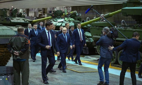 Vladimir Putin visits the Uralvagonzavod the largest in Russia producer of tanks, in Nizhny Tagil