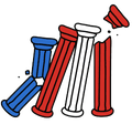 Red, White and Blue columns crumbling and toppling over.