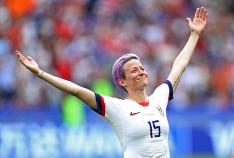 Megan Rapinoe, the star of the USA team, celebrates after scoring the opening goal in the World Cup Final.