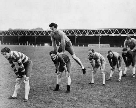 Wrexham football team training at the Racecourse Ground in 1947