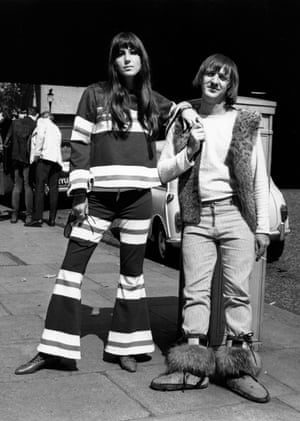 With Sonny in London in 1965, wearing an outfit she made herself. They were turned away from the Hilton Hotel by the management because of their appearance and made front-page news. 