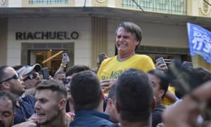 Presidential candidate Jair Bolsonaro after being stabbed in the stomach during a campaign rally in Juiz de Fora, Brazil.