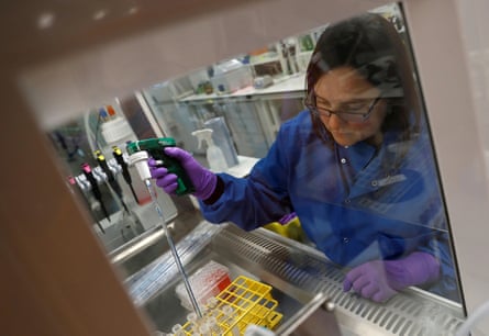 A scientist prepares stem cells for research at the GSK research centre in Stevenage.