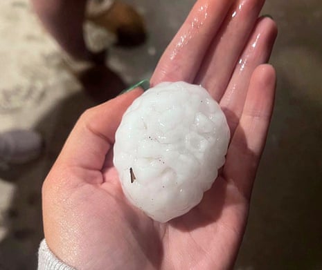 Large chunks of hail fell in Shawnee, Kansas, on Wednesday night after warnings of ‘gorilla hail’ that could prove fatal.