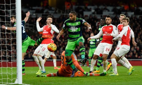 Ashley Williams scores Swansea’s second goal at the Emirates Stadium in March.