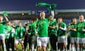 Callum McGregor, the Celtic captain, leads the title celebrations after their 5-0 win at Kilmarnock