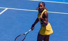 Coco Gauff of the United States celebrates match point 
