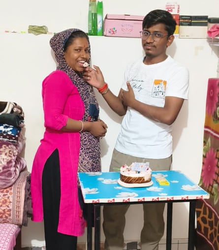 Pradeep Kumar Mahich celebrating his birthday at the Sikar room with his elder sister.