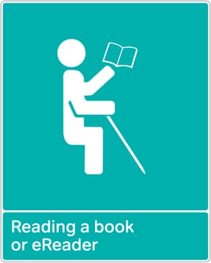 An RNIB graphic shows cane user reading