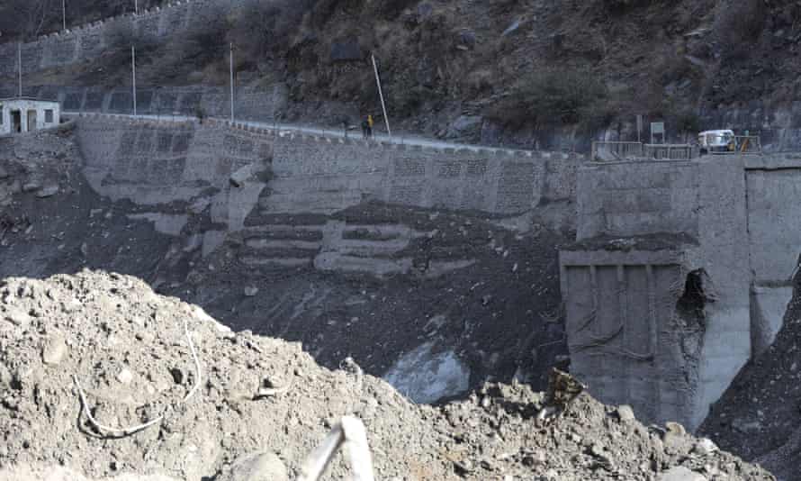 A bridge destroyed by a glacier eruption and flood near the Dholiganga hydropower project in Chamoli district of Uttarakhand.
