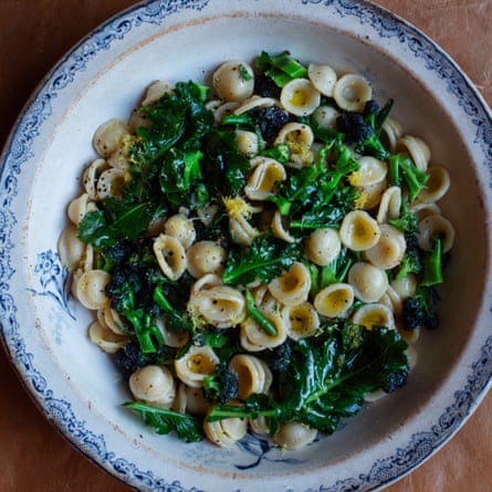 Orecchiette with purple sprouting broccoli.
