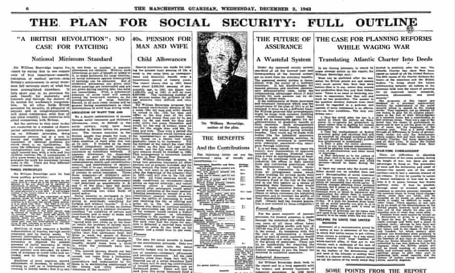 Manchester Guardian 2 December 1942 page 6, analysis of Beveridge Report