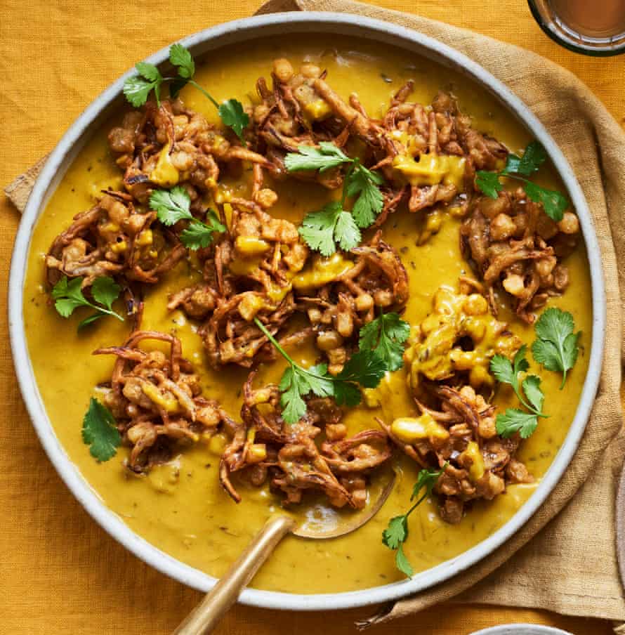 Romy Gill's chickpea flour curry with pakoras.