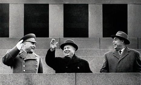 Defence minister Rodion Malinowsky, Nikita Khrushchev and Leonid Brezhnev on 30 November 1962, a month after the Cuban missile crisis ended.
