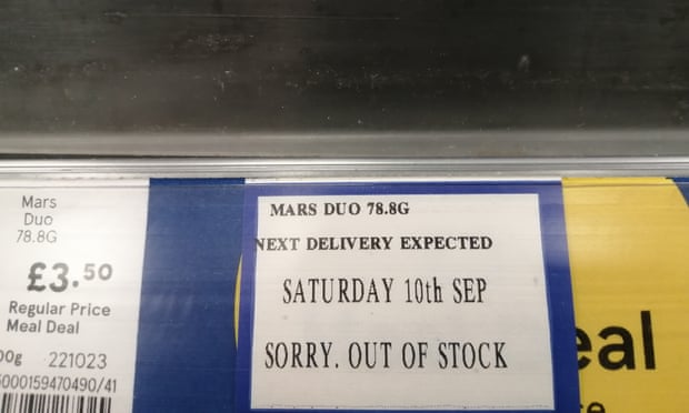 Empty shelves of Mars bars at Walthamstow Tesco