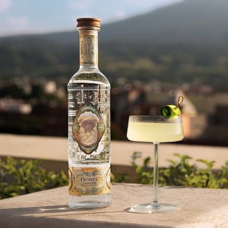 A bottle of Dobel Tahona Tequila Blanco