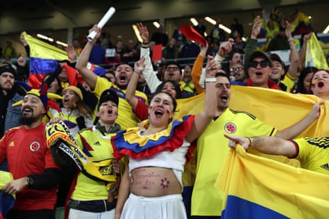 Colombia fans show their support during the 2023 Women’s World Cup round of 16 match between Colombia and Jamaica.