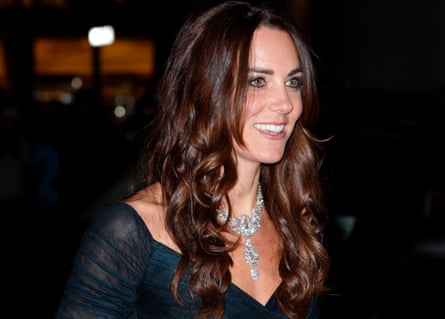 Catherine, the then Duchess of Cambridge, pictured in 2014 wearing the Nizam of Hyderabad diamond necklace, which was given to Queen Elizabeth as a wedding present in 1947.