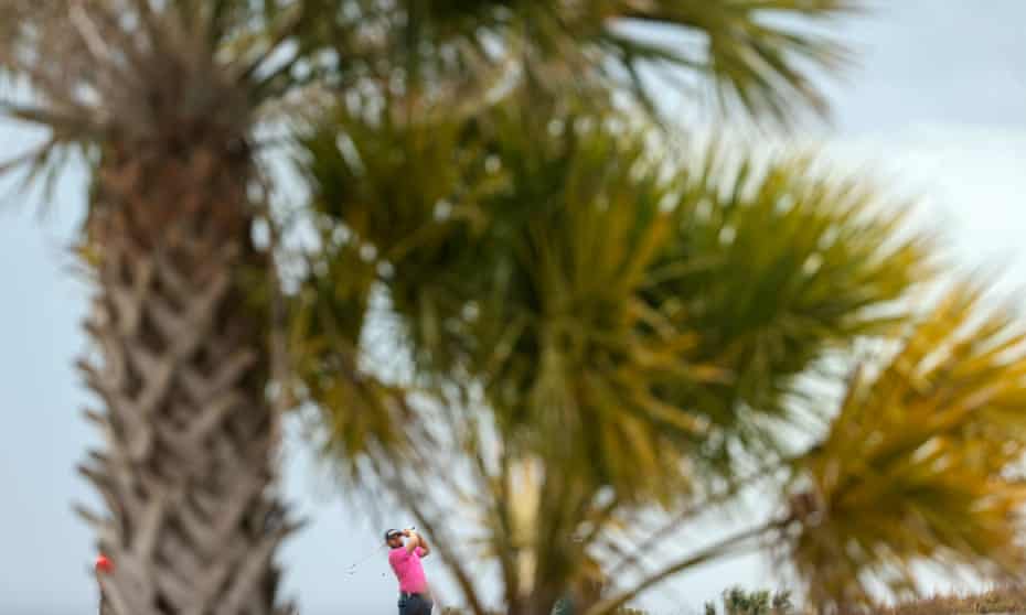 Tyrrell Hatton of England plays a shot on the sixth hole during a practice round at Kiawah Island.