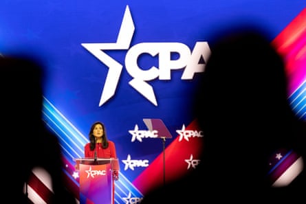 Former US ambassador to the United Nations and 2024 Republican presidential candidate Nikki R Haley speaks at CPAC on Thursday.