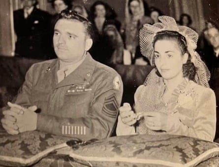 Woman and man in black and white photo