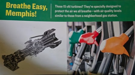 Flier saying 'breathe easy, Memphis! those 15 xAI turbines? they're specially designed to protect the air we breathe'