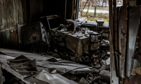 Destruction inside a residential building in Arkhanhelske, in the northern Kherson region, 06 November 2022.