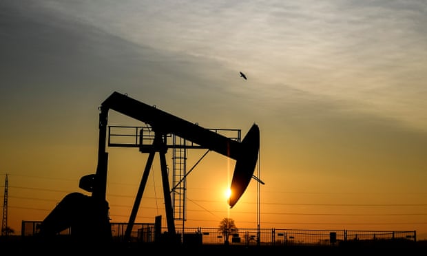 A pumpjack operating during sunrise near Gaenserndorf, Austria