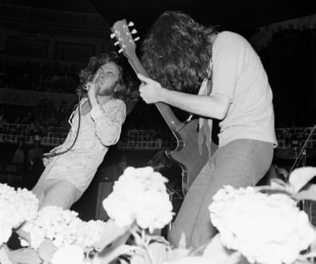 Grooving … Led Zeppelin’s Robert Plant, left, and guitarist Jimmy Page in 1969.