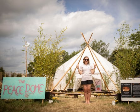 Sarah Phillips outside the Peace Dome at Glastonbury