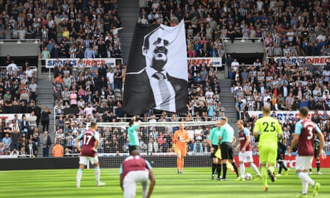 Newcastle fans fly a Rafa Benítez flag at the Gallowgate End of St James’s Park before the match in late August against West Ham.