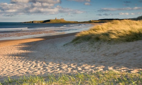 Embleton Bay with Dunstanburgh Castle in the distance.