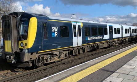 A South Western Railway train at Datchet station in Berkshire.