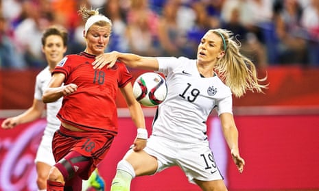 Germany’s forward Alexandra Popp in action against USA’s defender Julie Johnston.