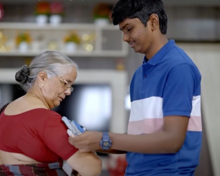 Chadalavada shows his grandmother a prototype of the device.