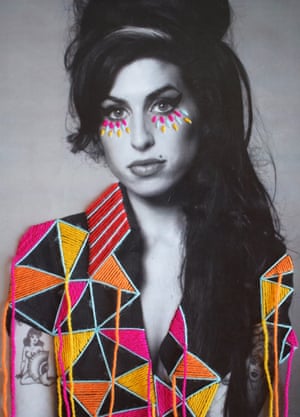 An embroidered photograph of Amy Winehouse by Mexican artist Victoria Villasana