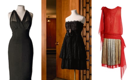 Musings on Fashion and Style: Museo de la Moda by Kate Moss. L to R: anonymous, circa 1955; cocktail dress in wool jersey and silk chiffon that belonged to Marilyn Monroe, US. Christian Dior, London, 1966; cocktail dress – rayon lace, satin bow, pearl and rhinestone brooch – worn by Sharon Tate, France; Callot Soeurs, circa 1927; evening ensemble – silk crepe with lame – France.