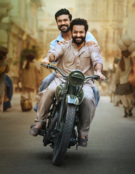 NT Rama Rao and Ram Charan in RRR.
