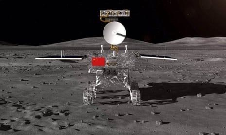 A computer-generated image of the Chang’e 4 rover on the lunar surface