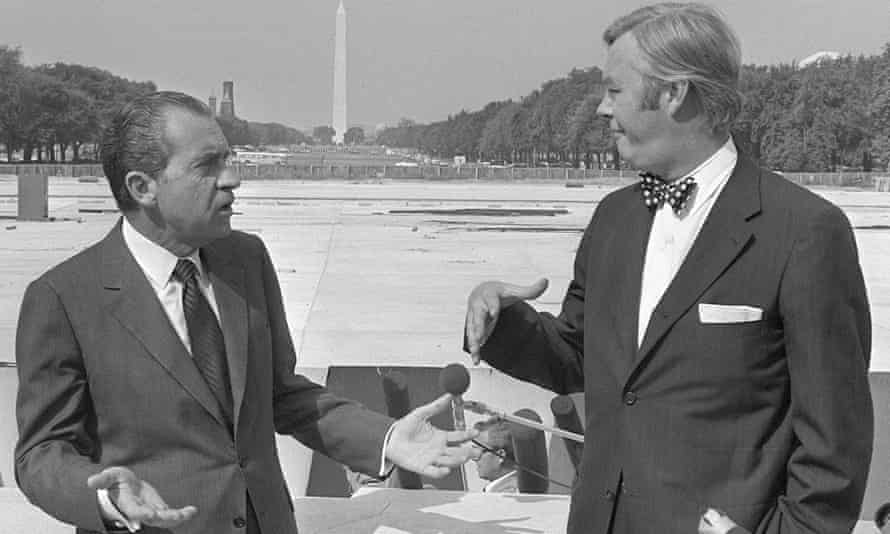 Daniel Patrick Moynihan, presidential urban affairs adviser, and President Richard Nixon, seen in 1970.