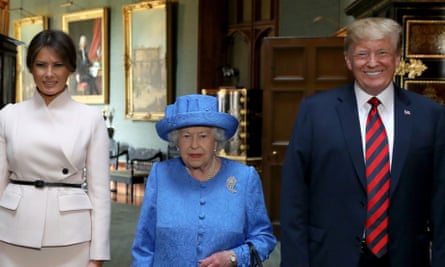 Donald Trump with the Queen and the first lady, Melania Trump, on his last UK visit in 2018.