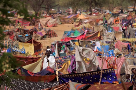 A makeshift camp for displaced people near the border between Sudan and Chad.